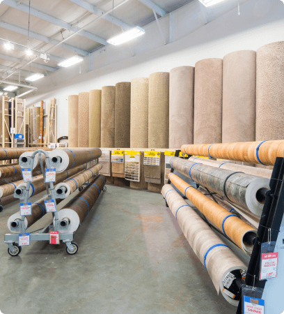 rolls of carpet in flooring store